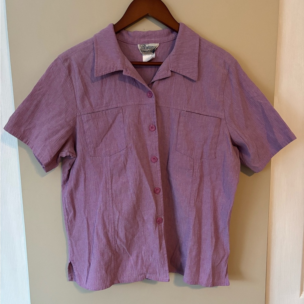Tradition Country Collection Vintage Short Sleeve Purple Button-Up Shirt Size 18
